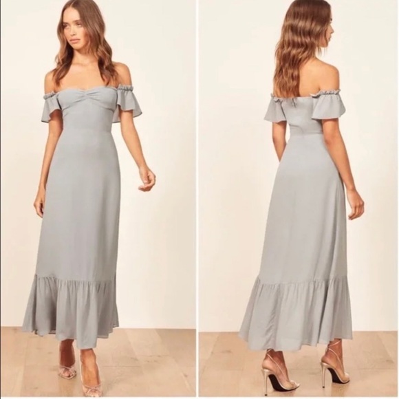 Reformation Butterfly Flutter Sleeve Off Shoulder Ruffle Hem Maxi Dress, Size 8 - Picture 2 of 14